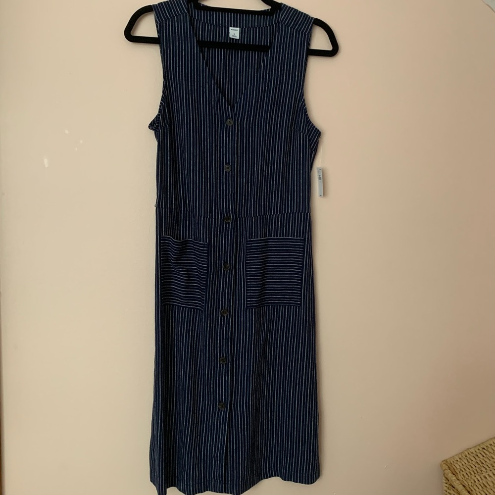 Striped Navy Blue Dress with Pockets